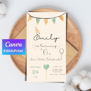 Convite de festa minimalista digital DIY | Modelo de Canva | Convite eletrônico de aniversário | Multifuncional | E-mail para festa de texto para celular SMS Evite