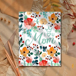 Druckbare Muttertag Kartenvorlage, glücklicher Muttertag, Blumenmuster, Aquarell Blumen Karte, Sofort Download