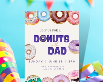 Donuts with Dad Father's Day Invitation: Printable Canva Template (Digital Download)