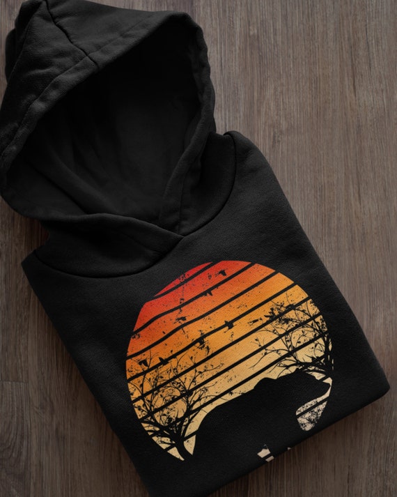 Retro Sunset Hoodie, Bear Hoodie, Grizzly Bear, Brown Bear, Black