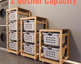 Laundry holder rack plan -  laundry basket plan - 2 bushel basket -  Laundry basket storage plan - Laundry cabinet DIY