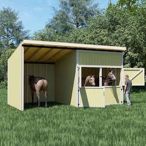 Large Horse Shelter with Room 10x20 Plan - Large Horse Shelter Plan - 10x20 Animal Shelter Plan