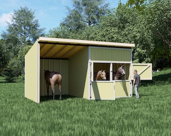 Large Horse Shelter with Room 10x20 Plan - Large Horse Shelter Plan - 10x20 Animal Shelter Plan