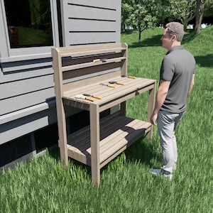 Slatted Back Potting Bench DIY Plans: Outdoor Gardening Table (PDF)