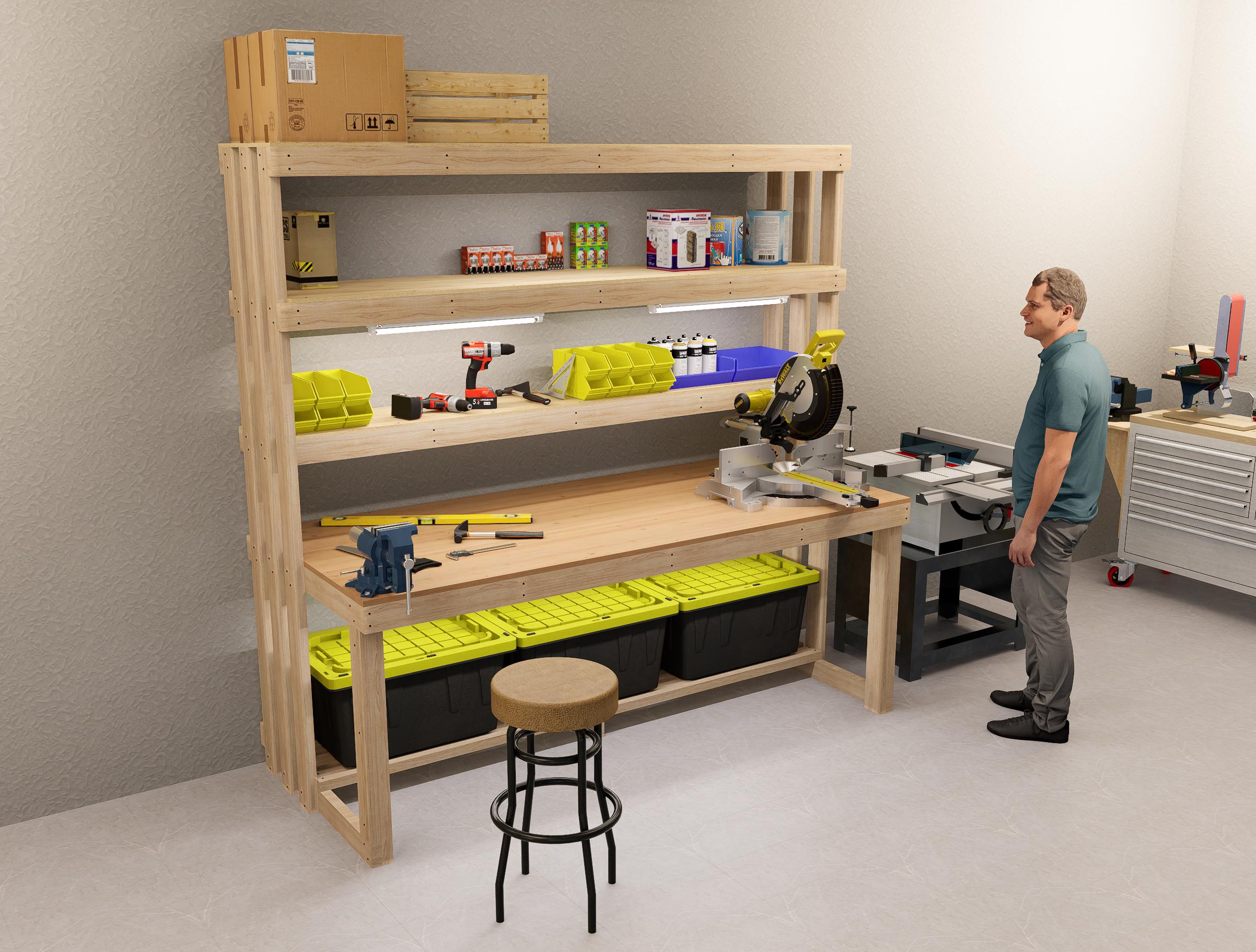 DIY Workbench Plans - Garage Work Bench - Craft Table - Storage Shelves -  Heavy Duty Workbench Plans - 27 Gallon Storage - Etsy, image size:2404x1822