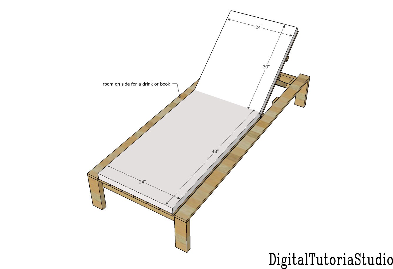 Modern Single Outdoor Chaise Lounge Plans DIY PDF Wood Etsy
