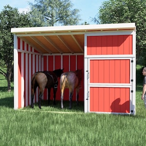 Horse Shelter with Room 10x16- Medium Horse Shelter Plan - 10x16 Animal Shelter Plan