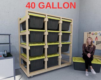 Planos de almacenamiento para contenedores móviles de 40 galones - Estante de 40 galones - Estante de almacenamiento para bricolaje - Estantes para contenedores de garaje - Planos de contenedores de 40 galones