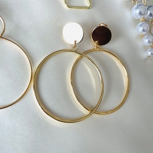 Gold hoop clip-on earrings image 2