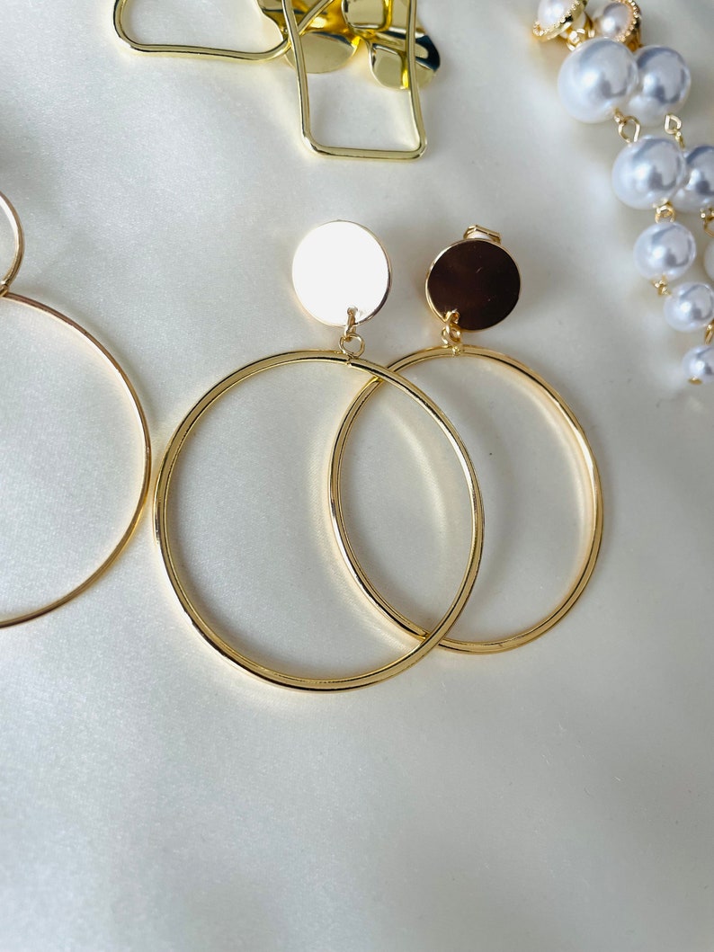 Gold hoop clip-on earrings image 2