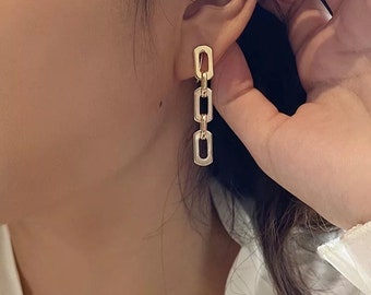 Boucles d'oreilles clip U sans douleur - pendantes dorées