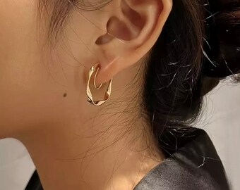 Boucles d'oreilles clip U sans douleur, petites créoles dorées