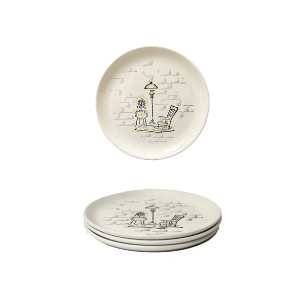 Salad Bread Butter Plates Marcrest Vintage “Gay 90s” - Dinnerware Tableware Victorian 1890s Porcelain Ceramic Mid Century MCM / Sets of 4