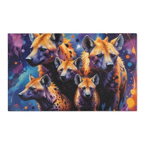 Colorful Hyena Area Rug, Bohemian Home Decor, Animal Lover Gift, Living Room Accent, Unique Area Rugs