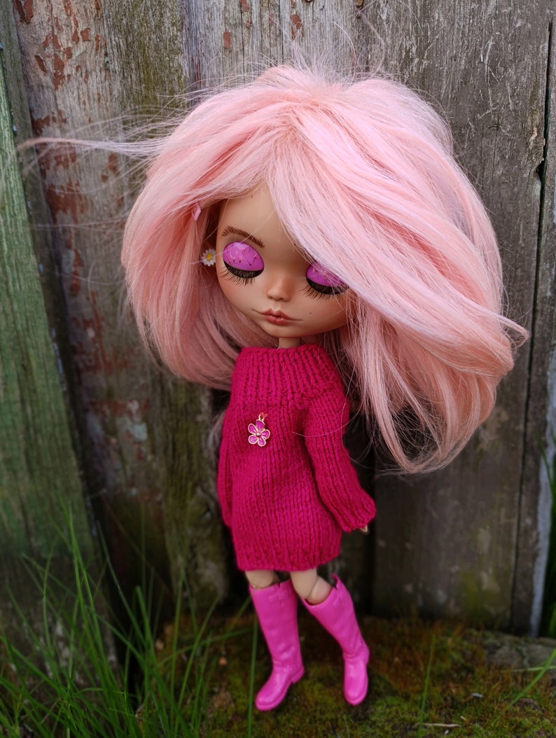 RESERVEDBlythe custom doll Ooak art doll, bjg, clothes for Blythe doll, gift for her, Pink hair, collectible doll image 4