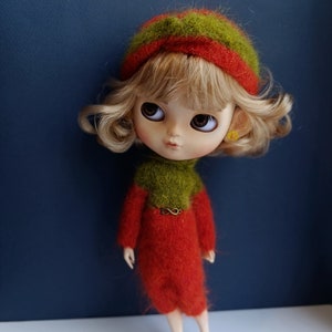 Handmade Fluffy Knit Jumpsuit & Headband Set for Blythe Doll