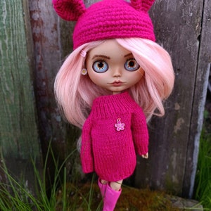 RESERVEDBlythe custom doll Ooak art doll, bjg, clothes for Blythe doll, gift for her, Pink hair, collectible doll image 10