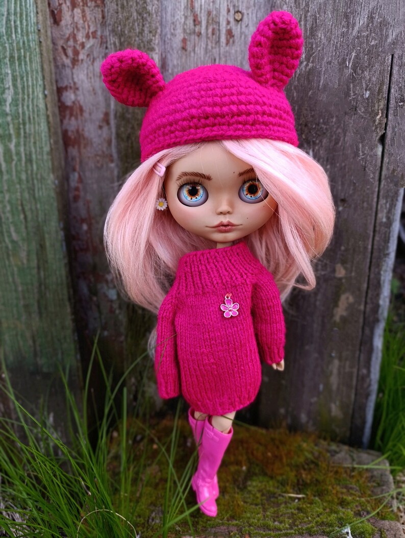 RESERVEDBlythe custom doll Ooak art doll, bjg, clothes for Blythe doll, gift for her, Pink hair, collectible doll image 10