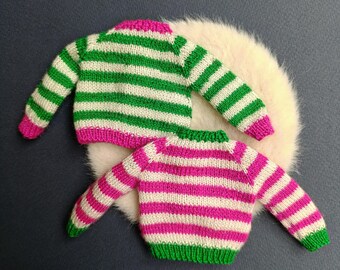 Knitted Sweater for Blythe Dolls – 1/6 Scale Doll  Clothes, Obitsu 30cm Outfit, Striped Doll Pullover
