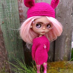 RESERVEDBlythe custom doll Ooak art doll, bjg, clothes for Blythe doll, gift for her, Pink hair, collectible doll image 7