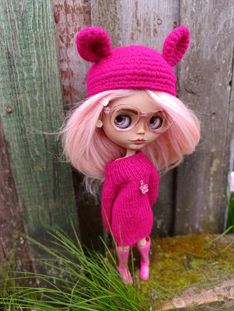 RESERVEDBlythe custom doll Ooak art doll, bjg, clothes for Blythe doll, gift for her, Pink hair, collectible doll image 7