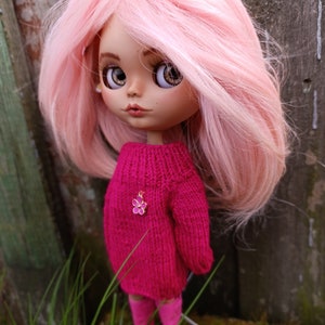 RESERVEDBlythe custom doll Ooak art doll, bjg, clothes for Blythe doll, gift for her, Pink hair, collectible doll image 9