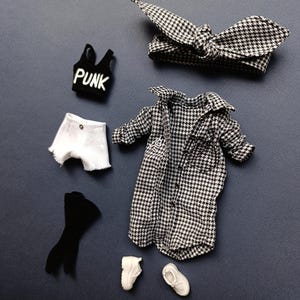 Stylish Outfit Set for Blythe Doll Top, Shorts, Shirt and Accessories Set clothes for Blythe doll, doll clothes, Blythe outfit