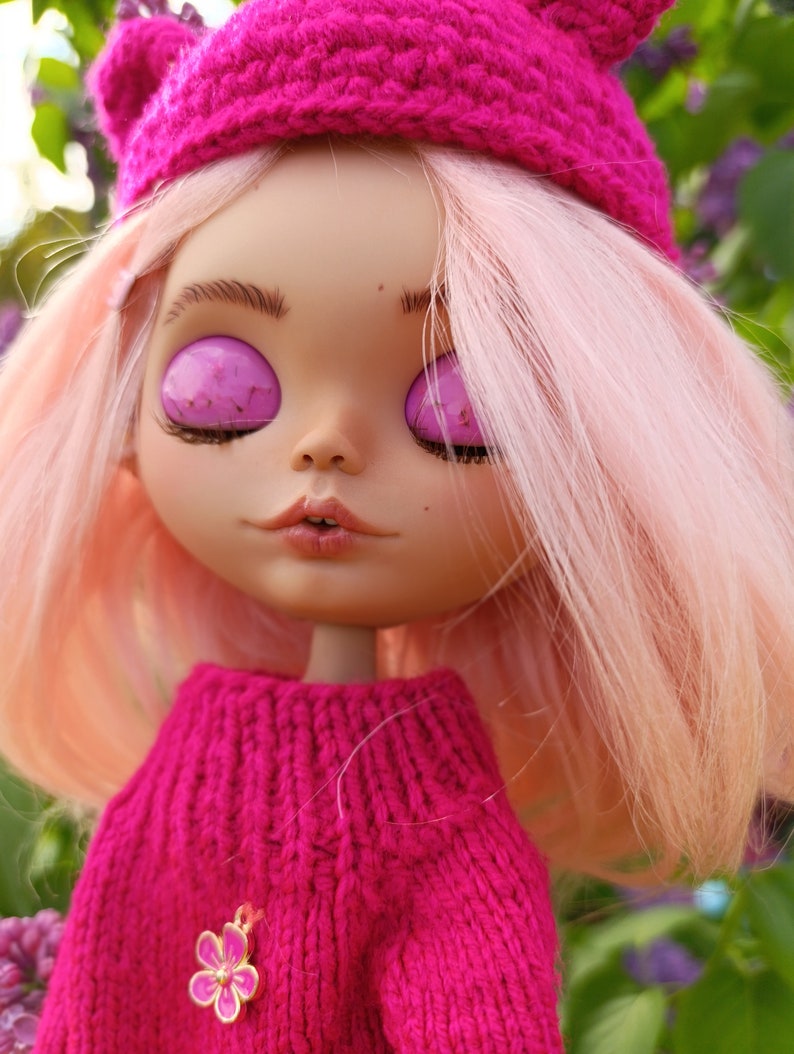 RESERVEDBlythe custom doll Ooak art doll, bjg, clothes for Blythe doll, gift for her, Pink hair, collectible doll image 6