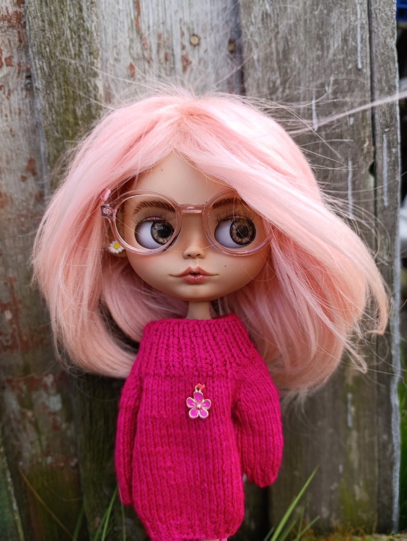 RESERVEDBlythe custom doll Ooak art doll, bjg, clothes for Blythe doll, gift for her, Pink hair, collectible doll image 2