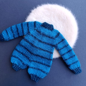 Knitted blue romper Stripe Short Leg Long Sleeve Jumpsuit for Blythe Jumpsuit Pajamas onesie, Blythe doll 1/6