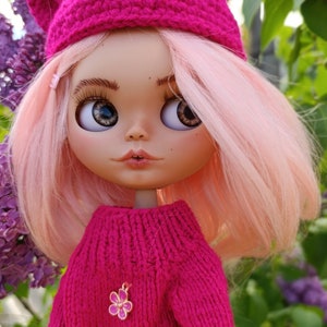 RESERVEDBlythe custom doll Ooak art doll, bjg, clothes for Blythe doll, gift for her, Pink hair, collectible doll image 8