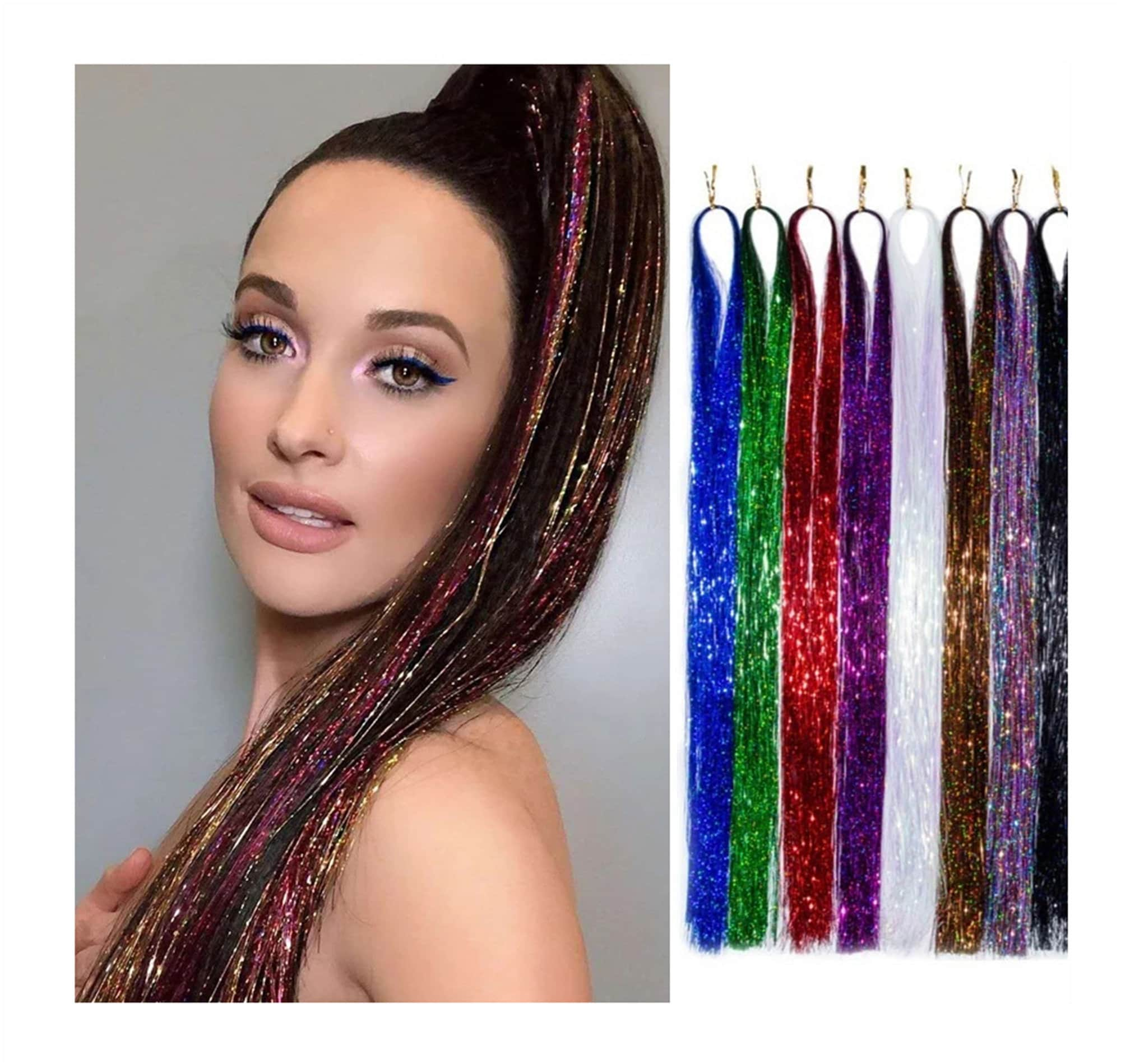 EASYOUNG Hair Tinsel 40 Inch2 Colors 2400 strands Fairy Hair Glitter  Hair Extensions Hair TensileGlitter ExtensionsHighlight Hair Extension  2pcs Rani  Red colour  Amazonin Beauty