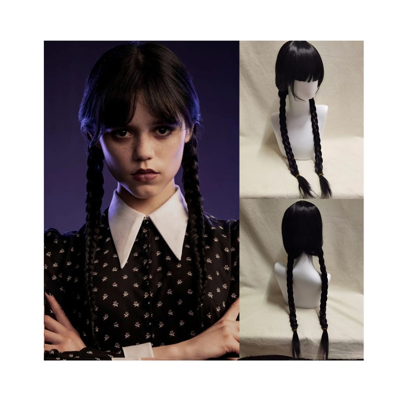 Wednesday Addams Wig Costume Gothic Wig Dark Black Wednesday Etsy