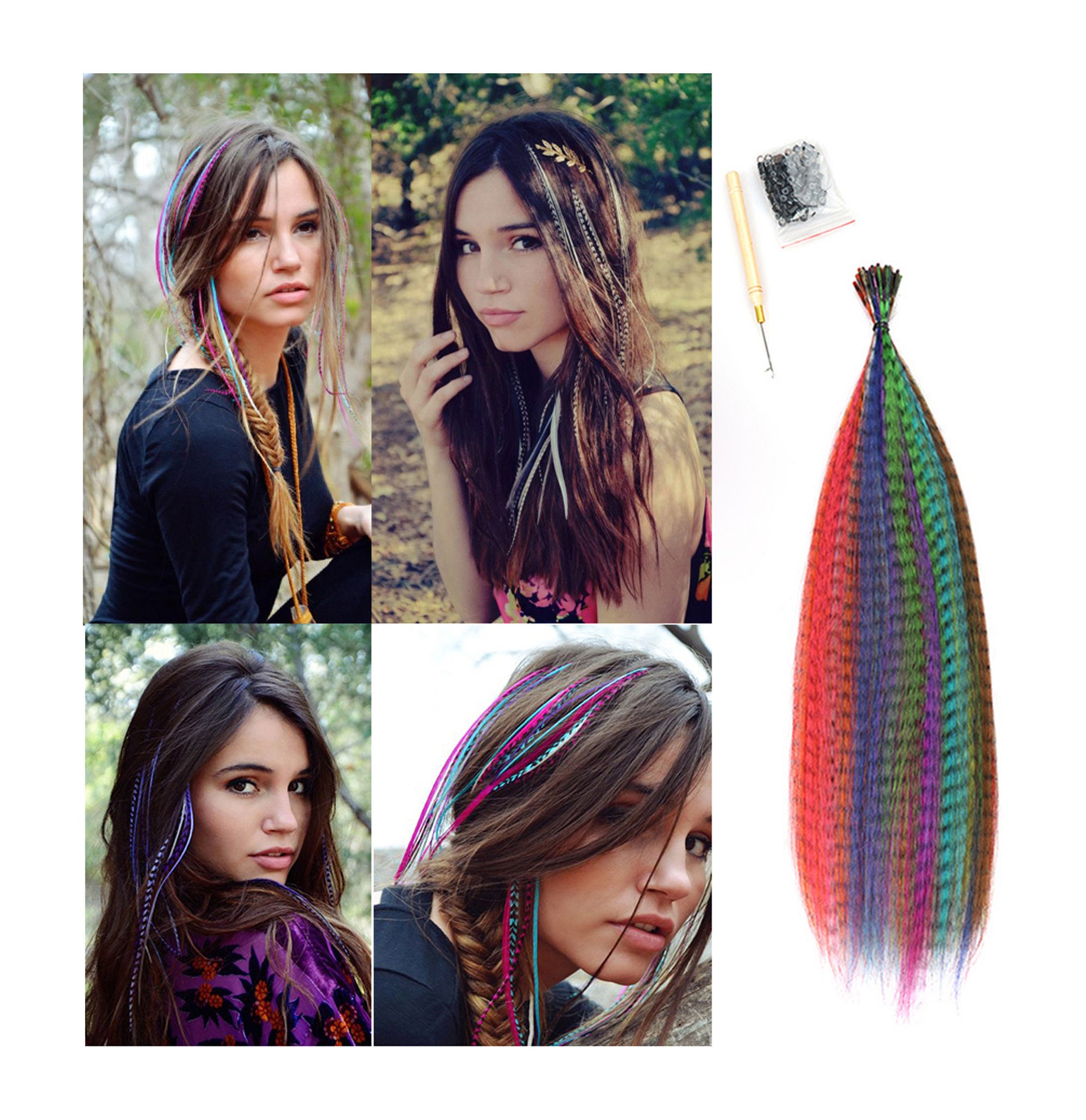 Rainbow Feather Hair Extension Kit Synthetic Hair Feathers - Etsy Rainbow Feather Hair Extension Kit Synthetic Hair Feathers - Etsy
