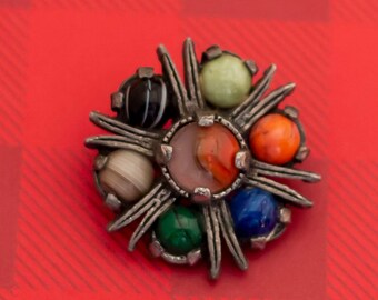 Vintage Mid Century Multicolor Stone Brooch - O1