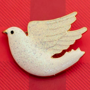 Vintage Mid Century White Glitter Bird Brooch - O13