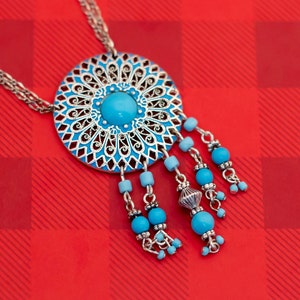 Vintage Boho Blue and Silver Tone Pendant Necklace by Avon 18 Inches - O12