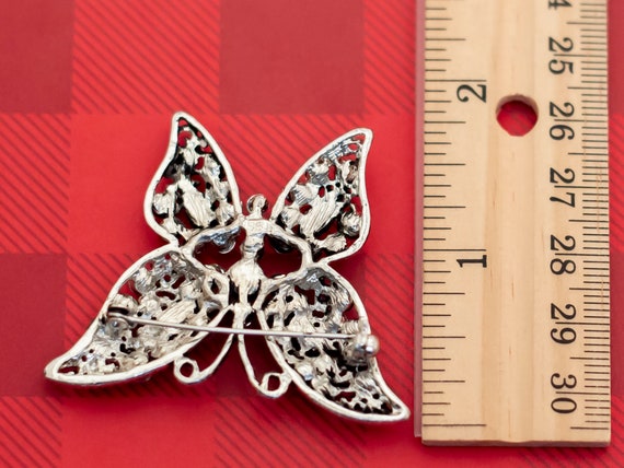 Vintage Art Nouveau Butterfly Pink Rhinestone Sil… - image 2