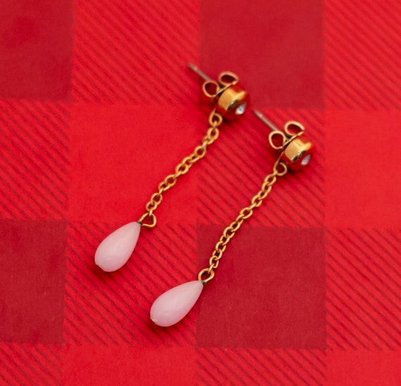 Victorian Style Long Dangle Earrings with Pink Vintage Rhinestones