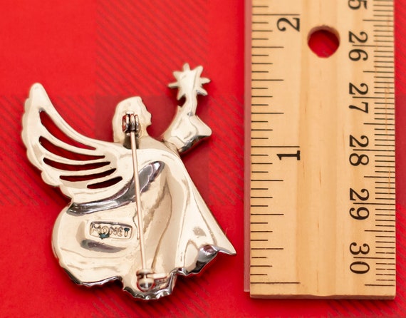 Vintage Angel Rhinestone Silver Tone Brooch by Mo… - image 2