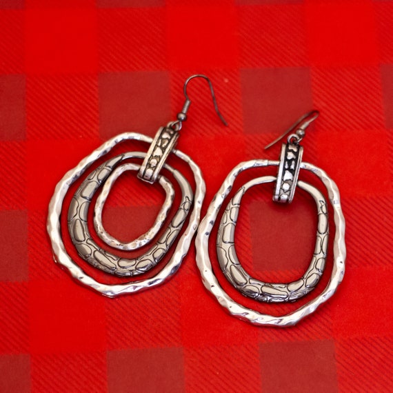Vintage Round Oval Multi Rings Silver Tone Dangle… - image 1