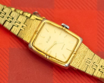 6 inch, Vintage Gold Filled Geometric Square Watch by Pulsar - O35