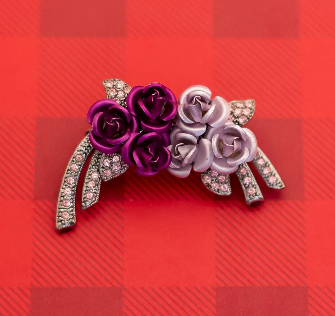 Broche Argent Et Strass Rose - Pièce Unique, Bijou Fantaisie Occasion