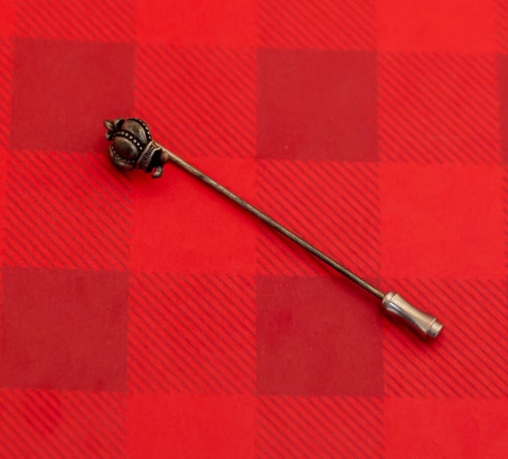 Vintage Mid Century Crown Silver Tone Stick Pin -… - image 2