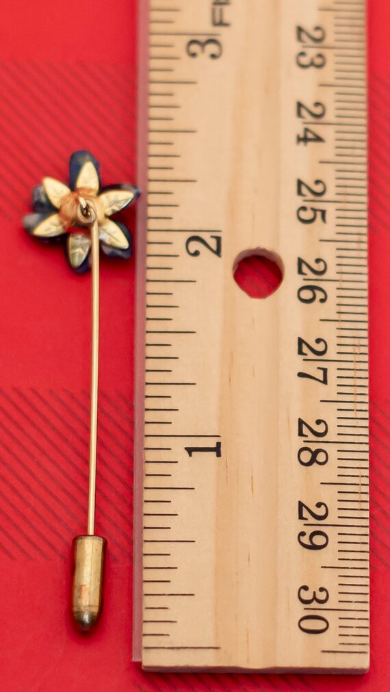 Vintage Boho Blue Floral Gold Tone Stick Pin - O13 - image 2