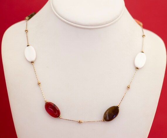 Vintage Boho Multicolor Stone Gold Tone Necklace … - image 2
