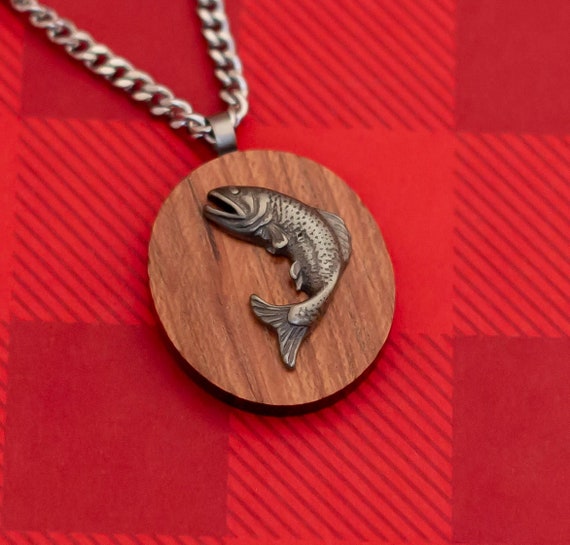 Vintage Mid Century Fish Wood Pendant Necklace by… - image 1