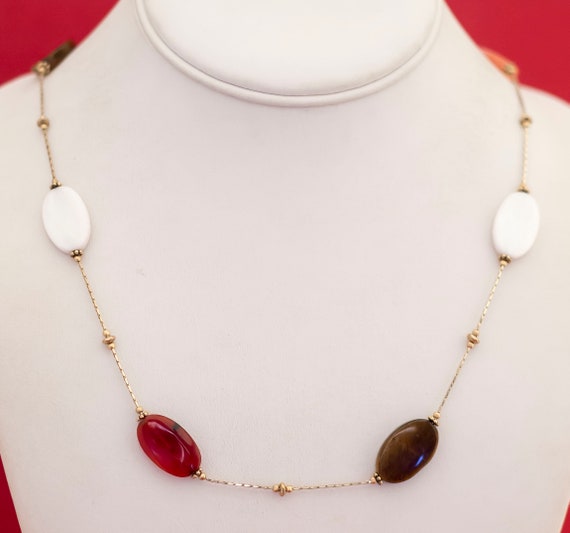 Vintage Boho Multicolor Stone Gold Tone Necklace … - image 3