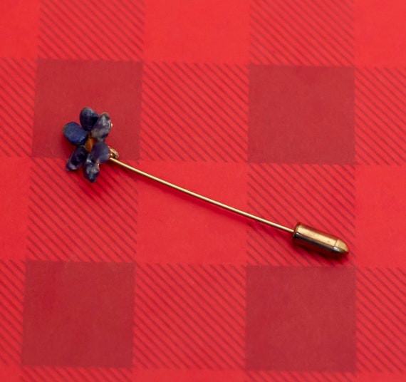 Vintage Boho Blue Floral Gold Tone Stick Pin - O13 - image 1