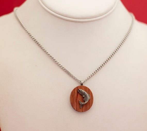 Vintage Mid Century Fish Wood Pendant Necklace by… - image 2